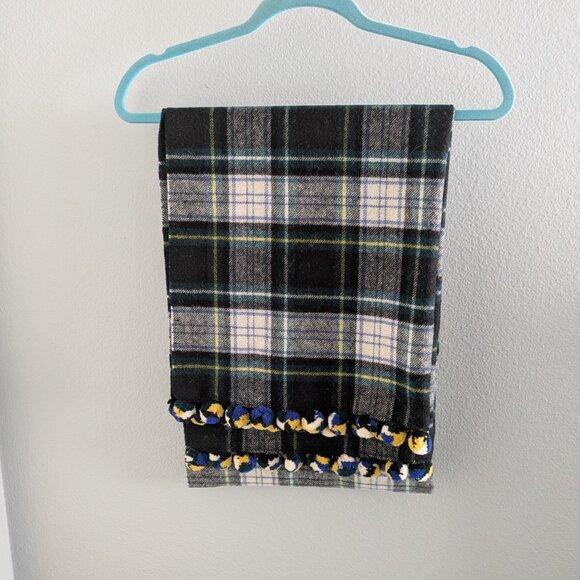 J. Crew Wool Tartan Plaid Pom Pom Scarf - Picture 2 of 4